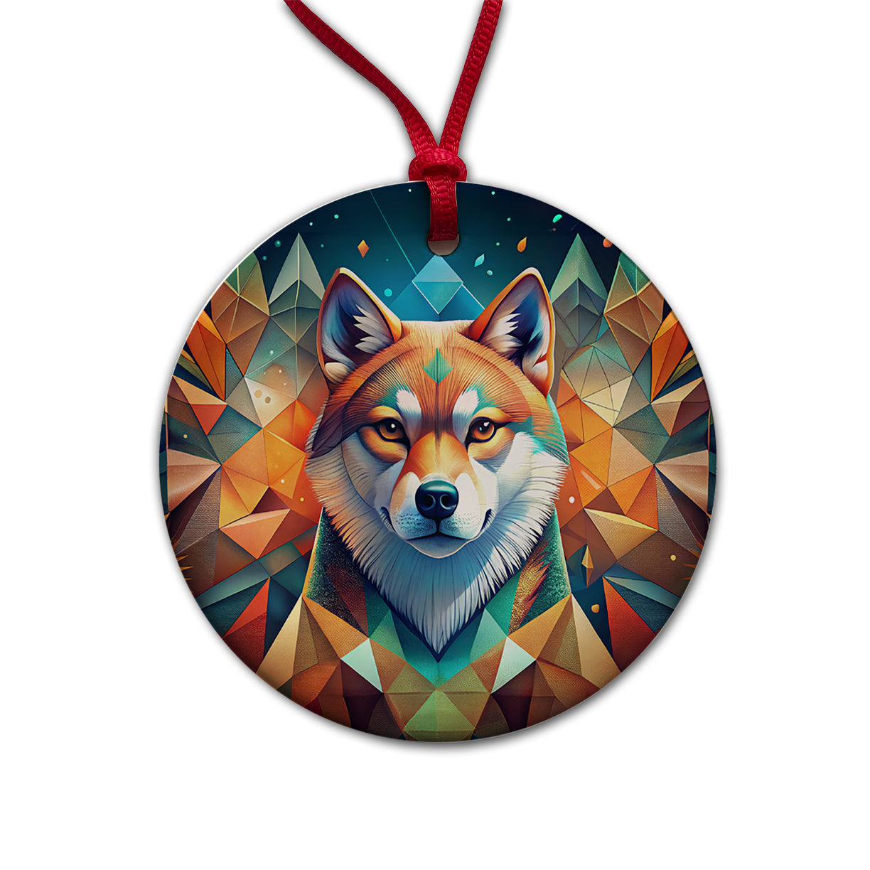 Akita Dog Abstract Stylized Art Round Ceramic Holiday Christmas Tree Ornament