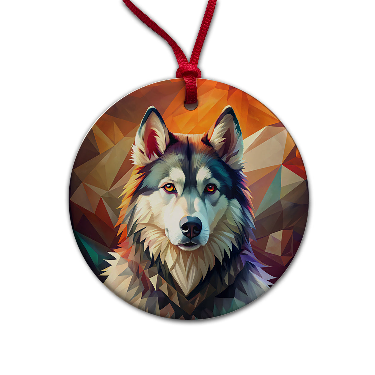 Alaskan Malamute Dog Contemporary Art Round Ceramic Holiday Christmas Tree Ornament