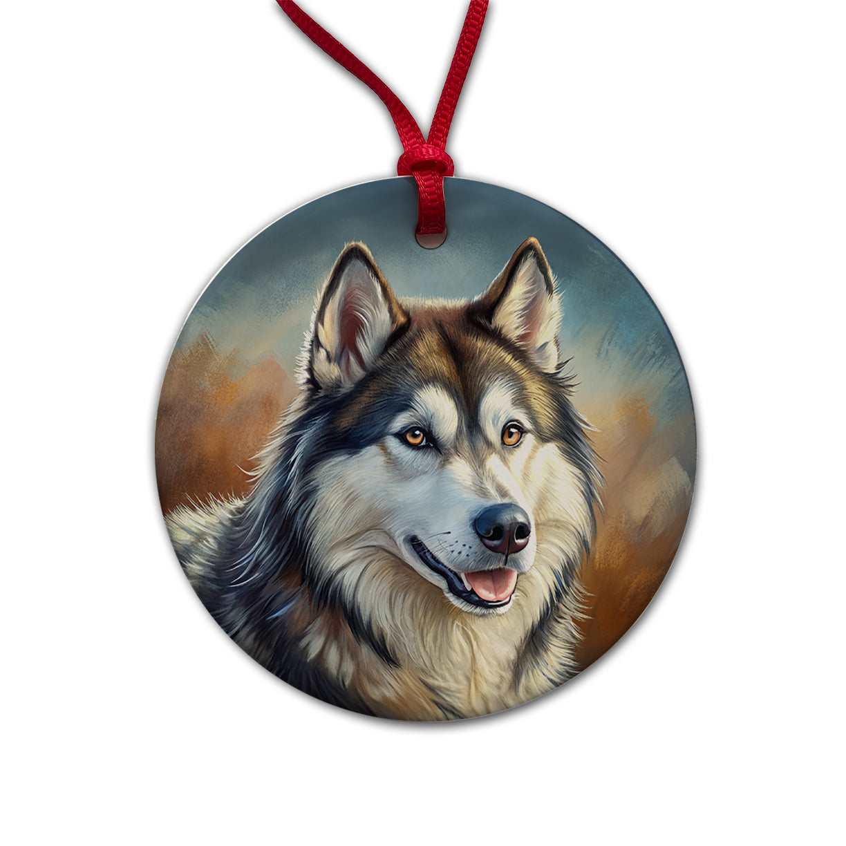 Alaskan Malamute Dog Illustration Round Ceramic Holiday Christmas Tree Ornament