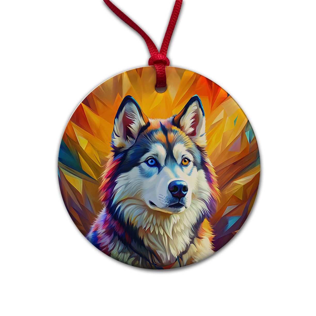 Alaskan Malamute Dog Pop Art Round Ceramic Holiday Christmas Tree Ornament