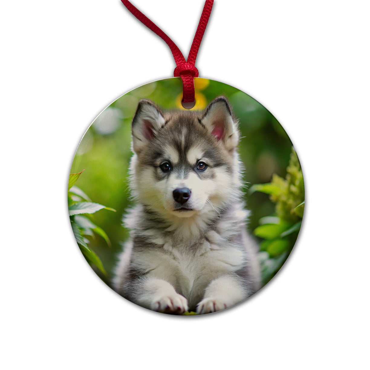 Alaskan Malamute Dog Puppy Photo Round Ceramic Holiday Christmas Tree Ornament