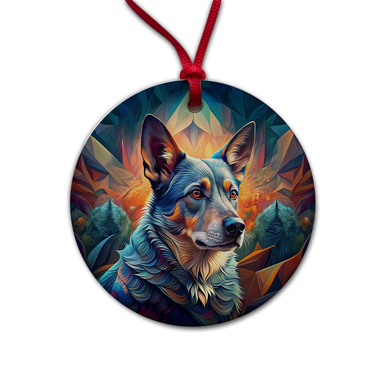 Australian Cattle Dog Abstract Stylized Art Round Ceramic Holiday Christmas Tree Ornament