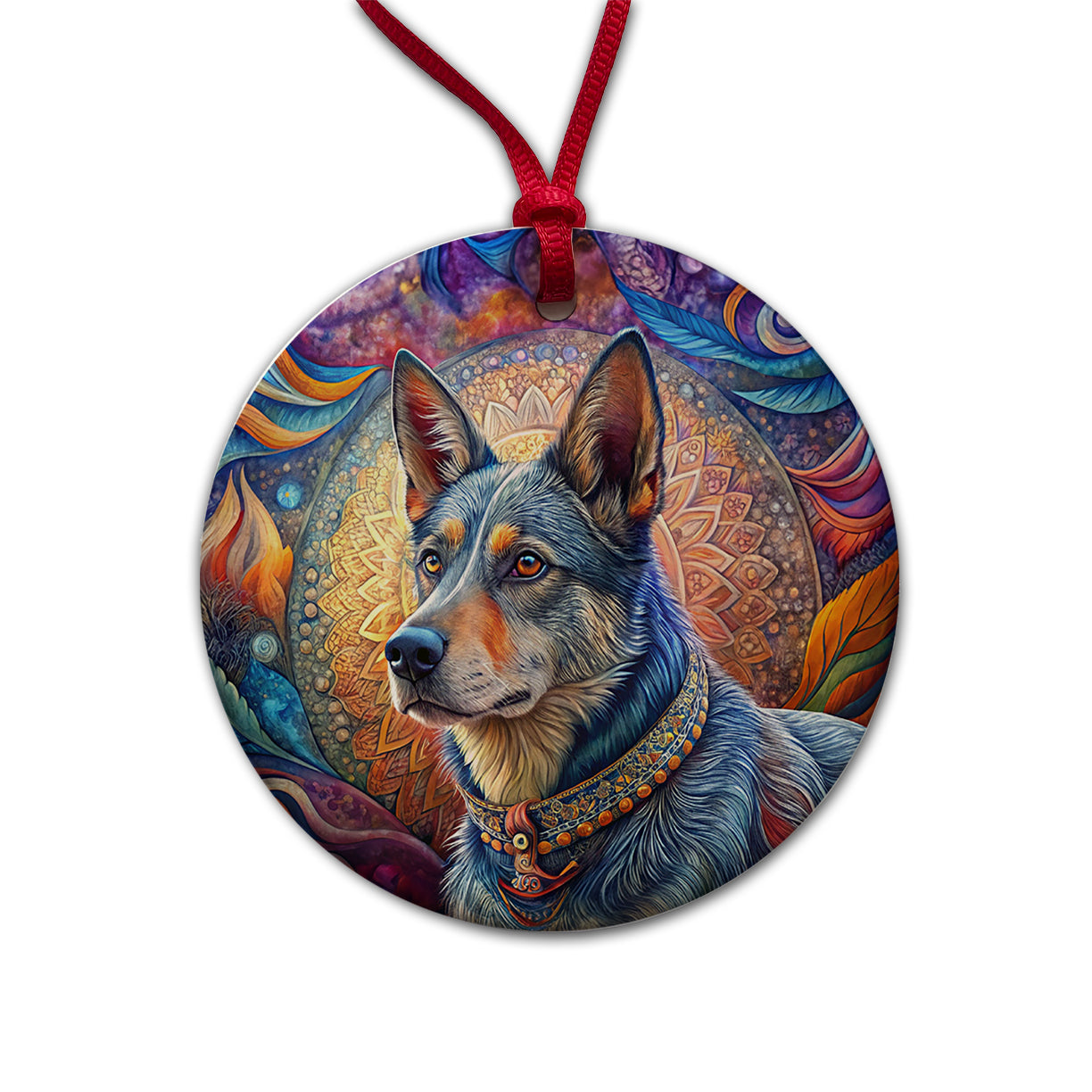 Australian Cattle Dog Bohemian Art Round Ceramic Holiday Christmas Tree Ornament