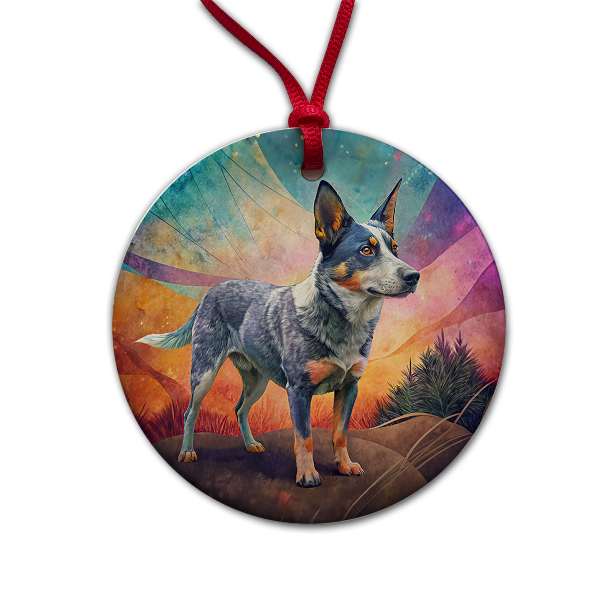 Australian Cattle Dog Contemporary Art Round Ceramic Holiday Christmas Tree Ornament