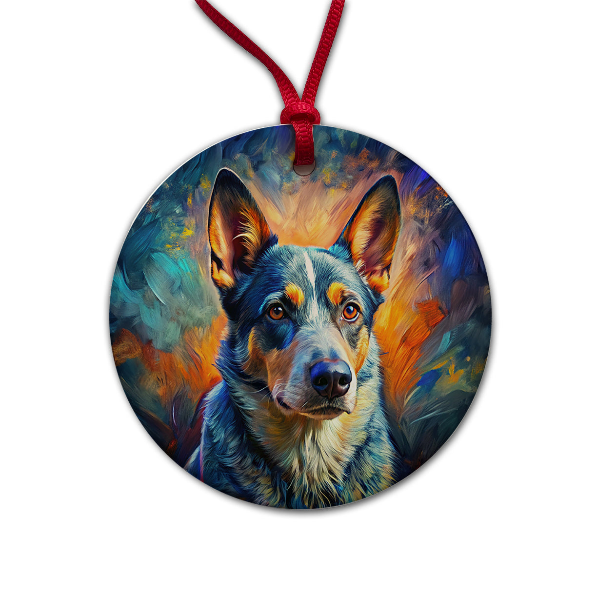 Australian Cattle Dog Expressionism Art Round Ceramic Holiday Christmas Tree Ornament