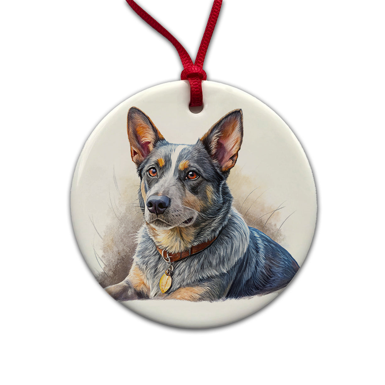 Australian Cattle Dog Illustration Round Ceramic Holiday Christmas Tree Ornament