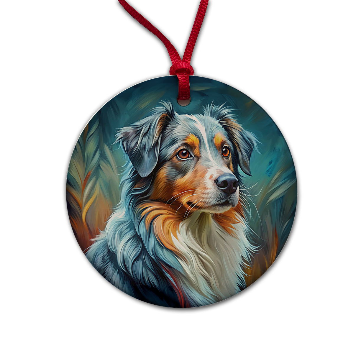 Australian Shepherd Dog Expressionism Art Round Ceramic Holiday Christmas Tree Ornament