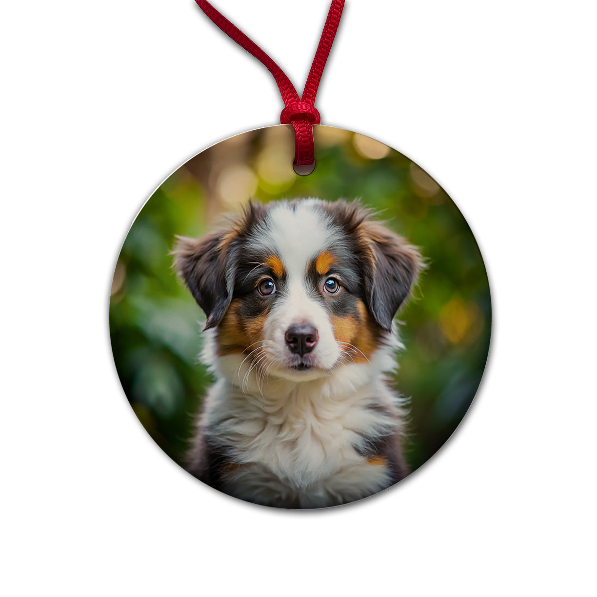 Australian Shepherd Dog Puppy Photo Round Ceramic Holiday Christmas Tree Ornament