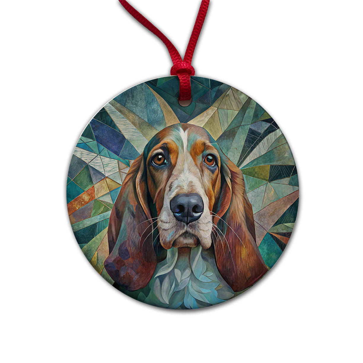 Basset Hound Dog Abstract Art Round Ceramic Holiday Christmas Tree Ornament