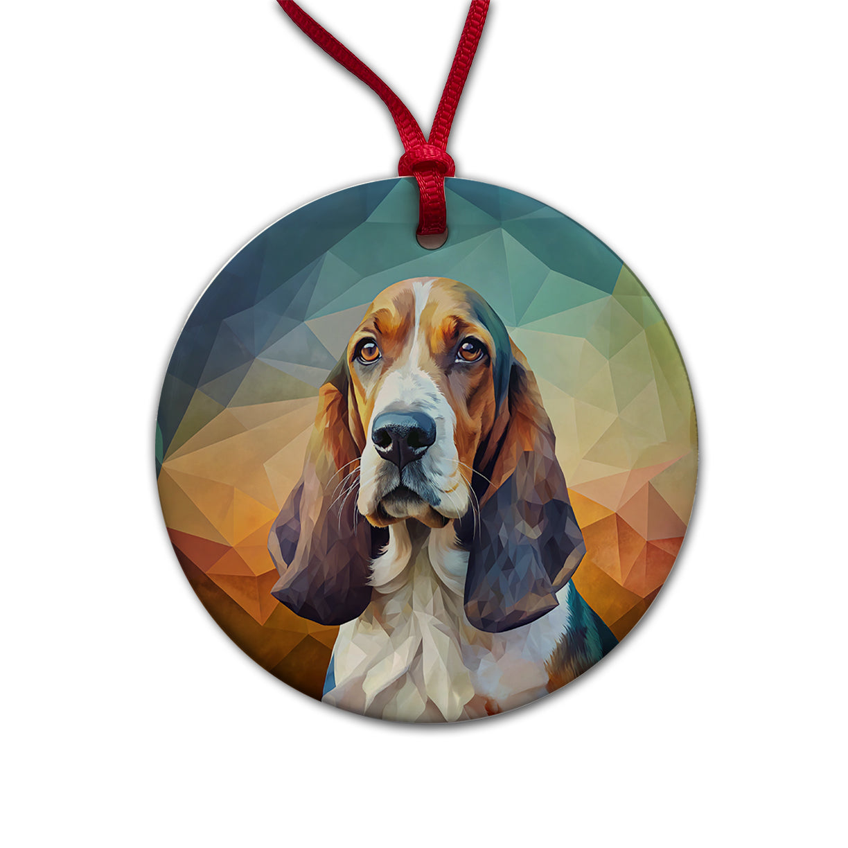 Basset Hound Dog Contemporary Art Round Ceramic Holiday Christmas Tree Ornament