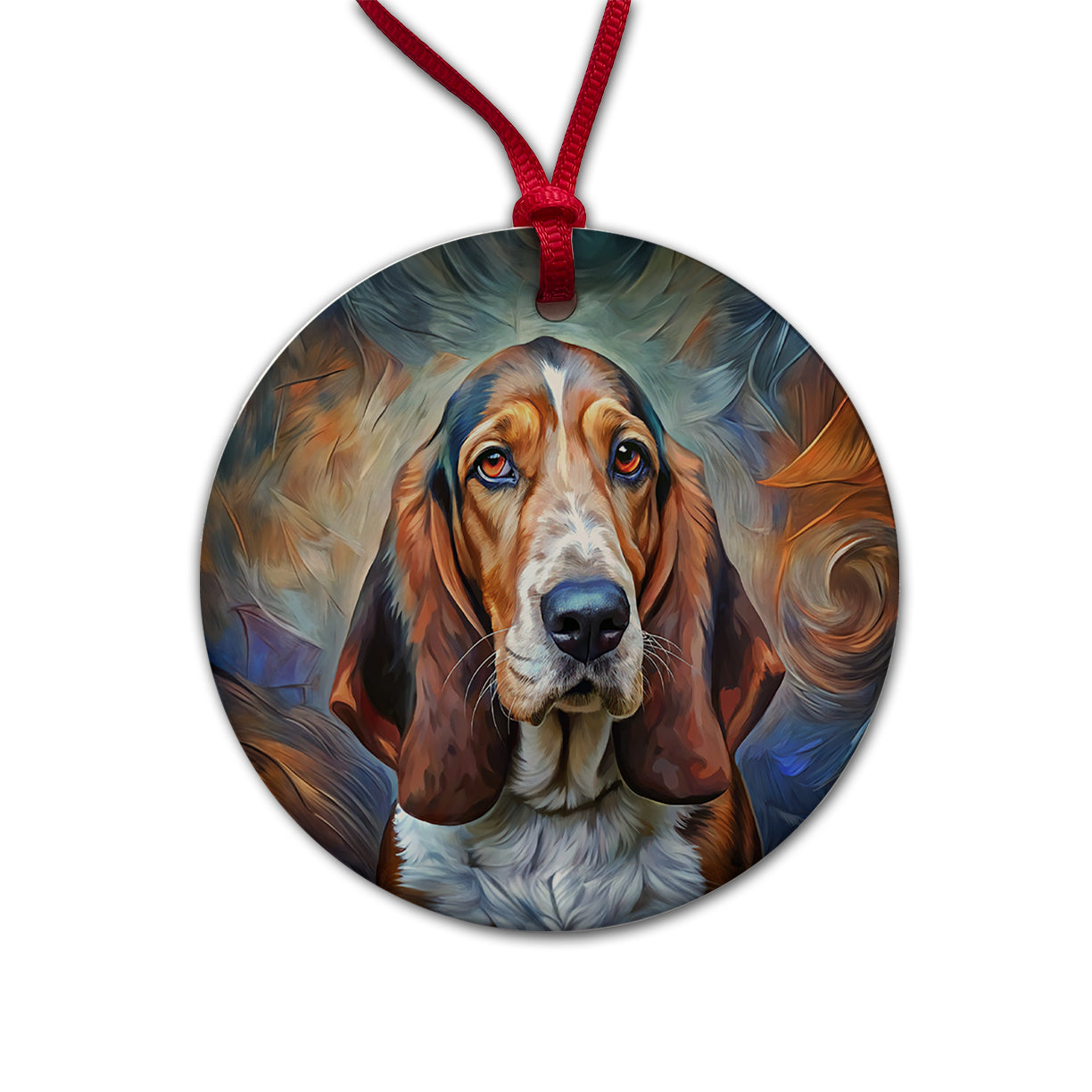 Basset Hound Dog Expressionism Art Round Ceramic Holiday Christmas Tree Ornament
