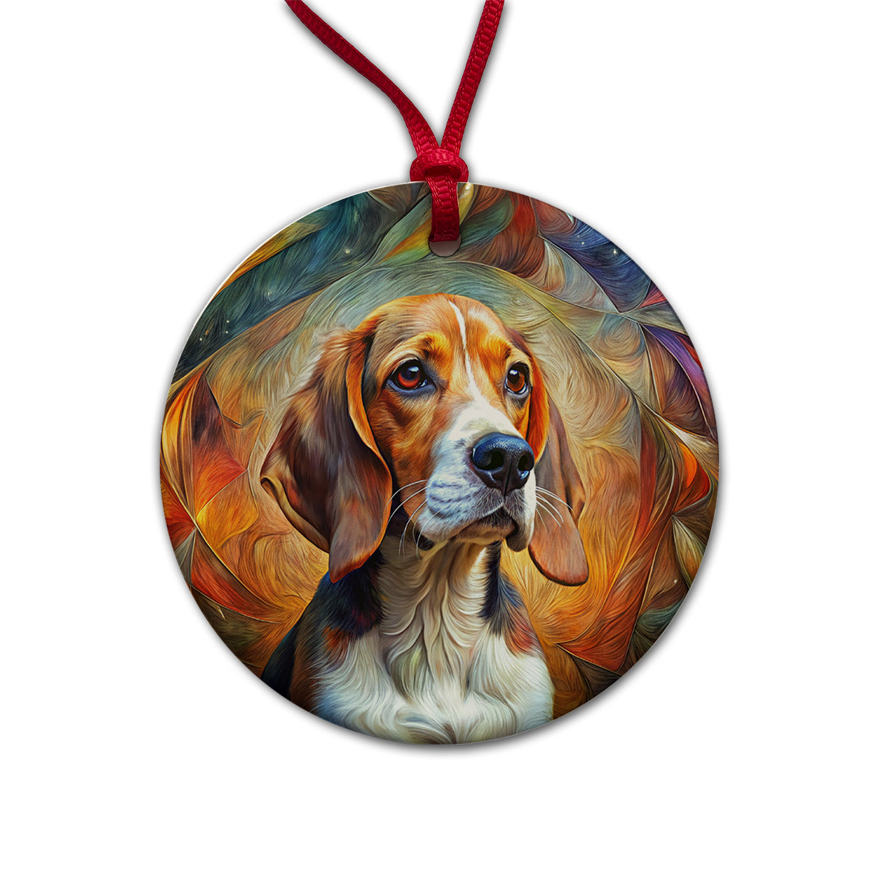 Beagle Dog Abstract Art Round Ceramic Holiday Christmas Tree Ornament
