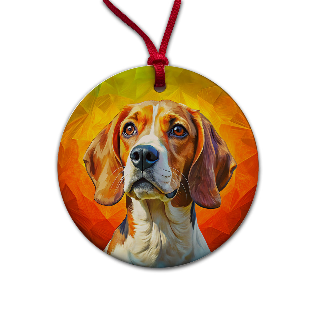 Beagle Dog Pop Art Round Ceramic Holiday Christmas Tree Ornament