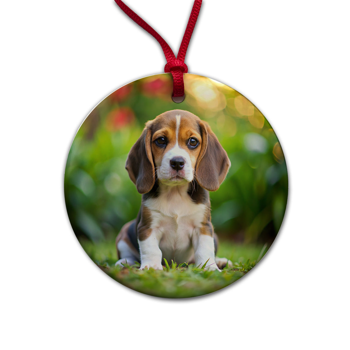 Beagle Dog Puppy Photo Round Ceramic Holiday Christmas Tree Ornament