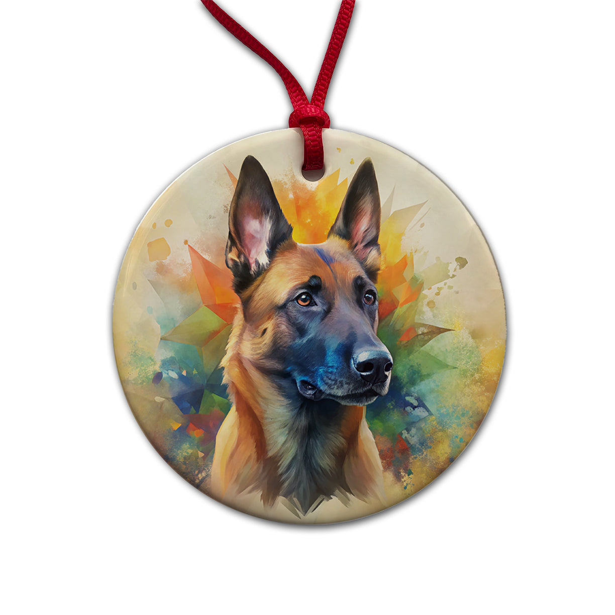 Belgian Malinois Dog Abstract Art Round Ceramic Holiday Christmas Tree Ornament