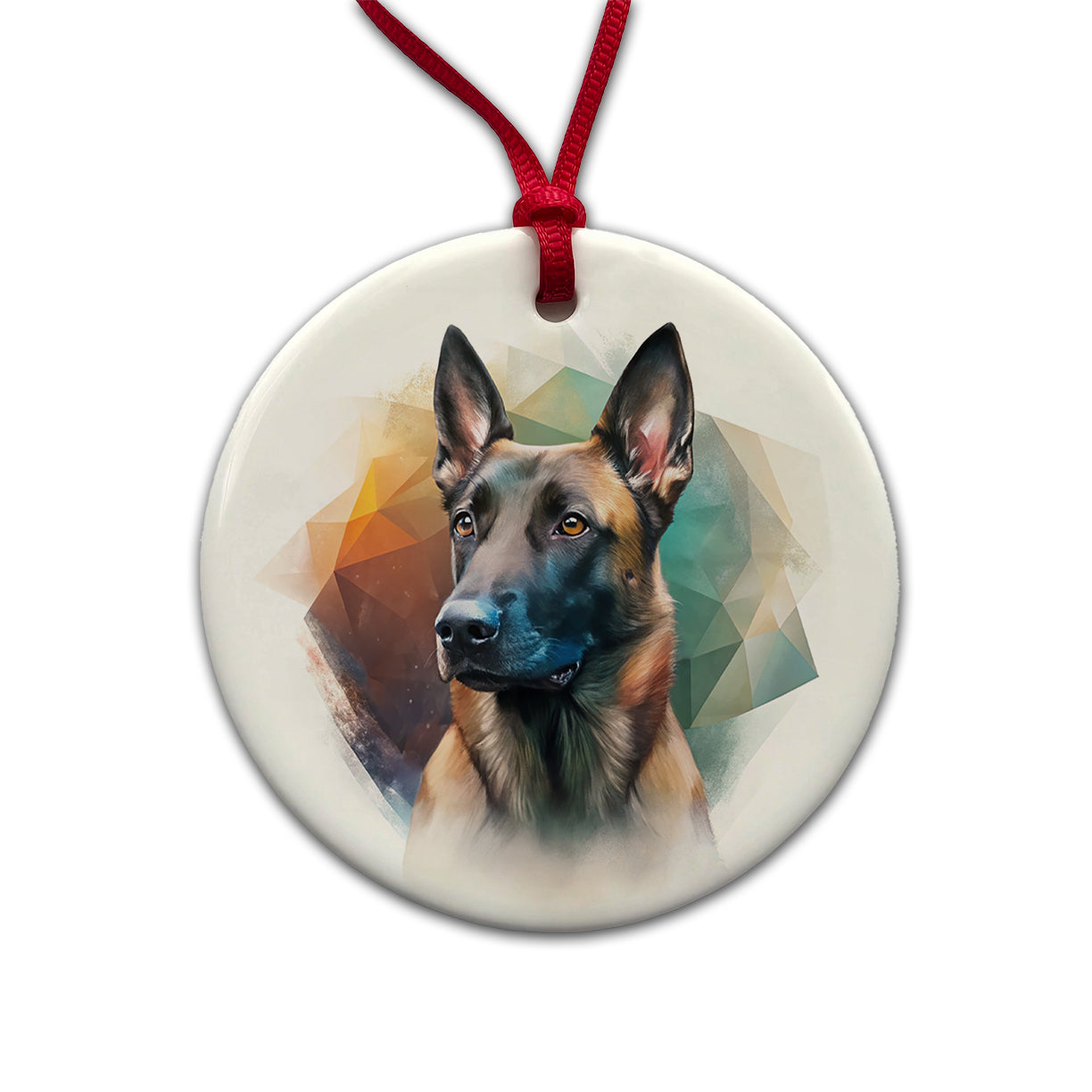 Belgian Malinois Dog Contemporary Art Round Ceramic Holiday Christmas Tree Ornament