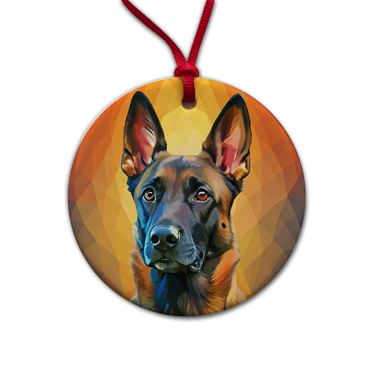 Belgian Malinois Dog Pop Art Round Ceramic Holiday Christmas Tree Ornament
