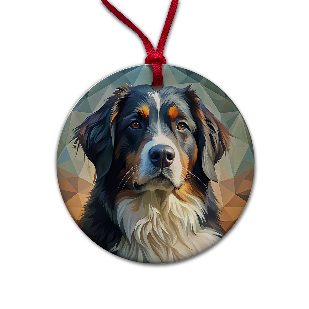 Bernese Mountain Dog Abstract Stylized Art Round Ceramic Holiday Christmas Tree Ornament