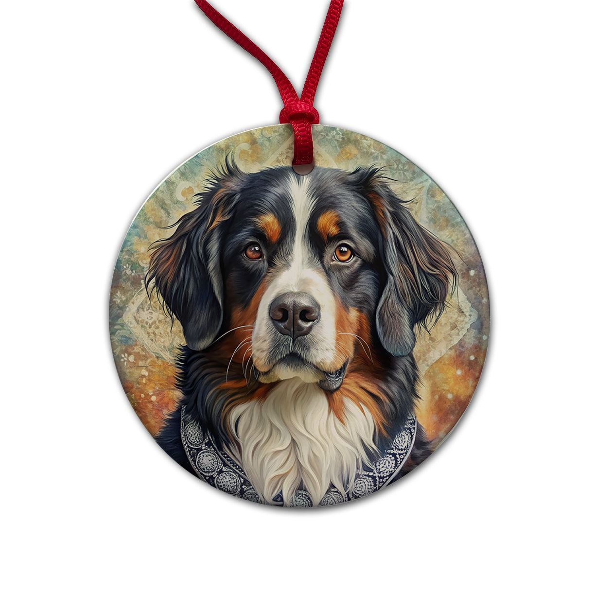 Bernese Mountain Dog French Bohemian Art Round Ceramic Holiday Christmas Tree Ornament