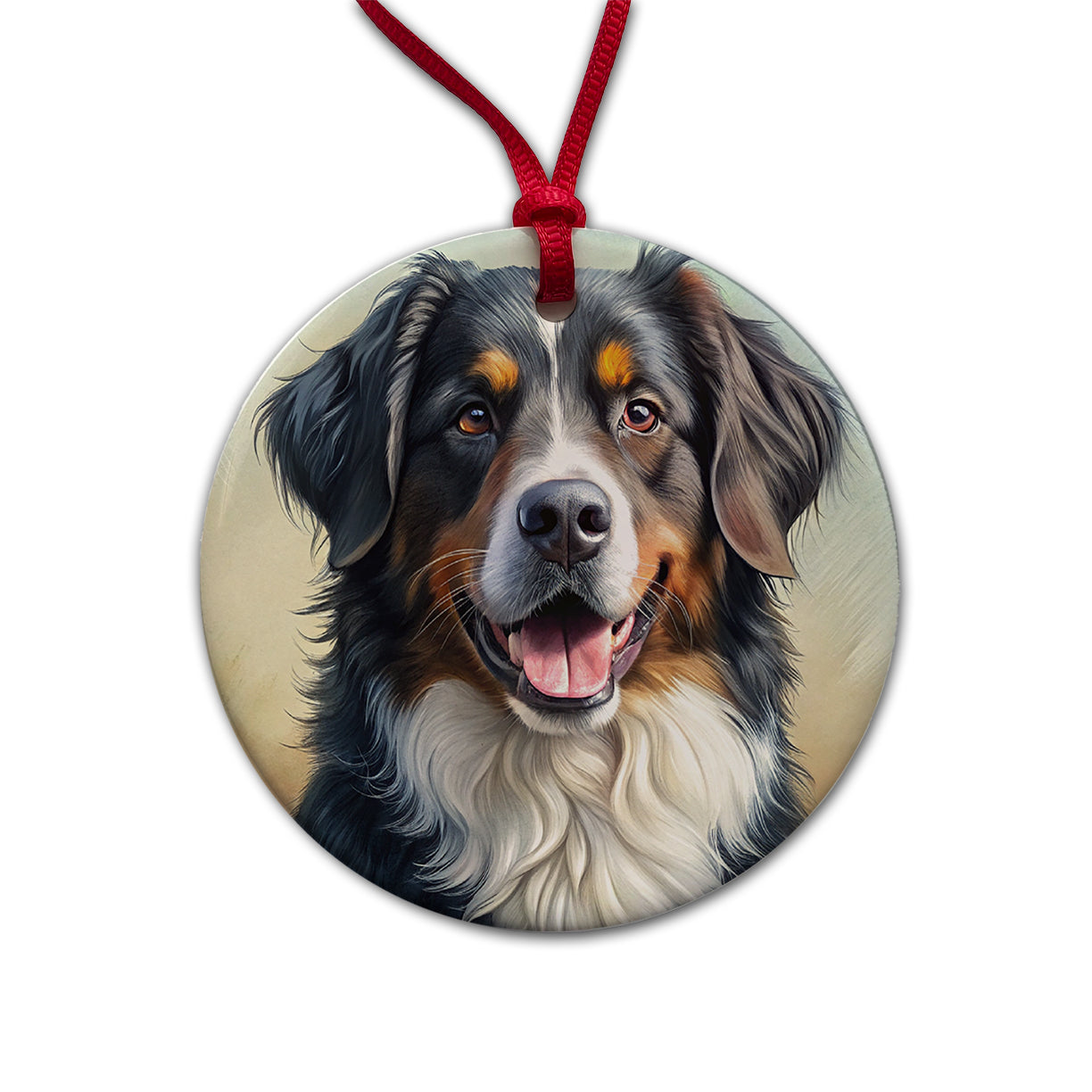 Bernese Mountain Dog Illustration Round Ceramic Holiday Christmas Tree Ornament