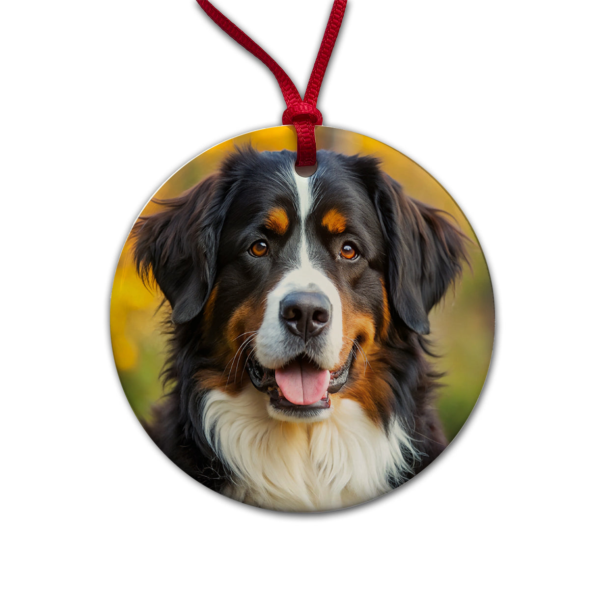 Bernese Mountain Dog Photo Round Ceramic Holiday Christmas Tree Ornament