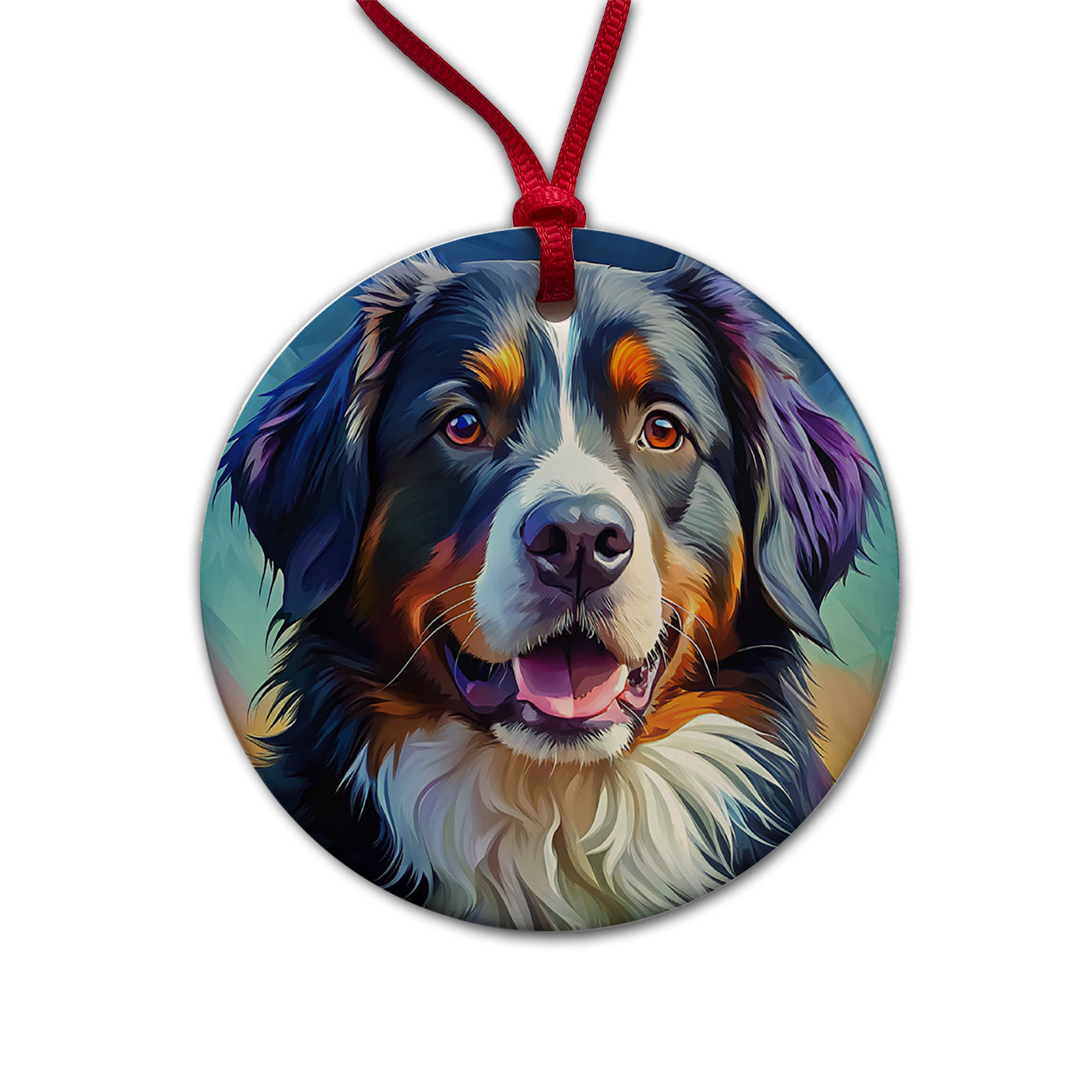Bernese Mountain Dog Pop Art Round Ceramic Holiday Christmas Tree Ornament
