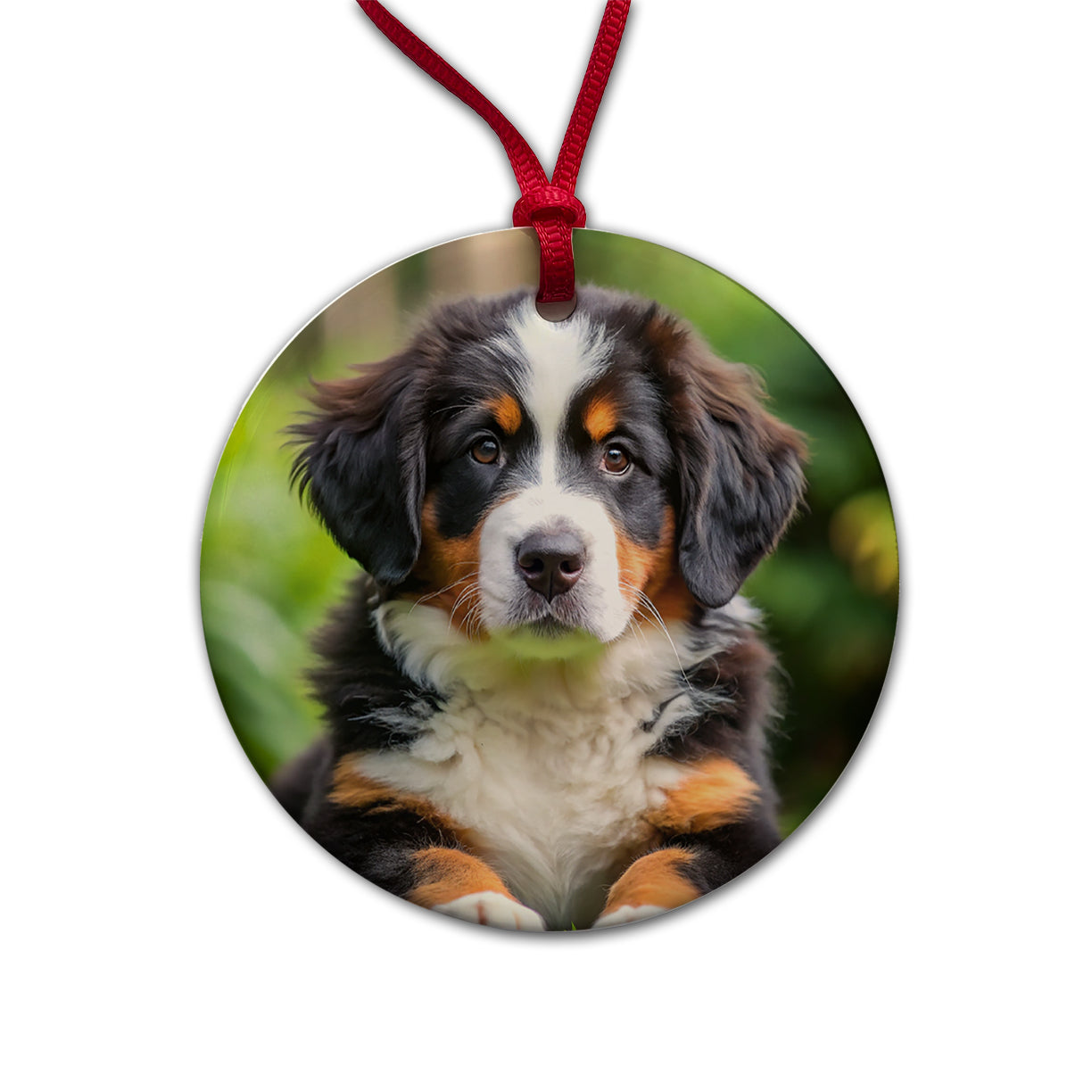 Bernese Mountain Dog Puppy Photo Round Ceramic Holiday Christmas Tree Ornament