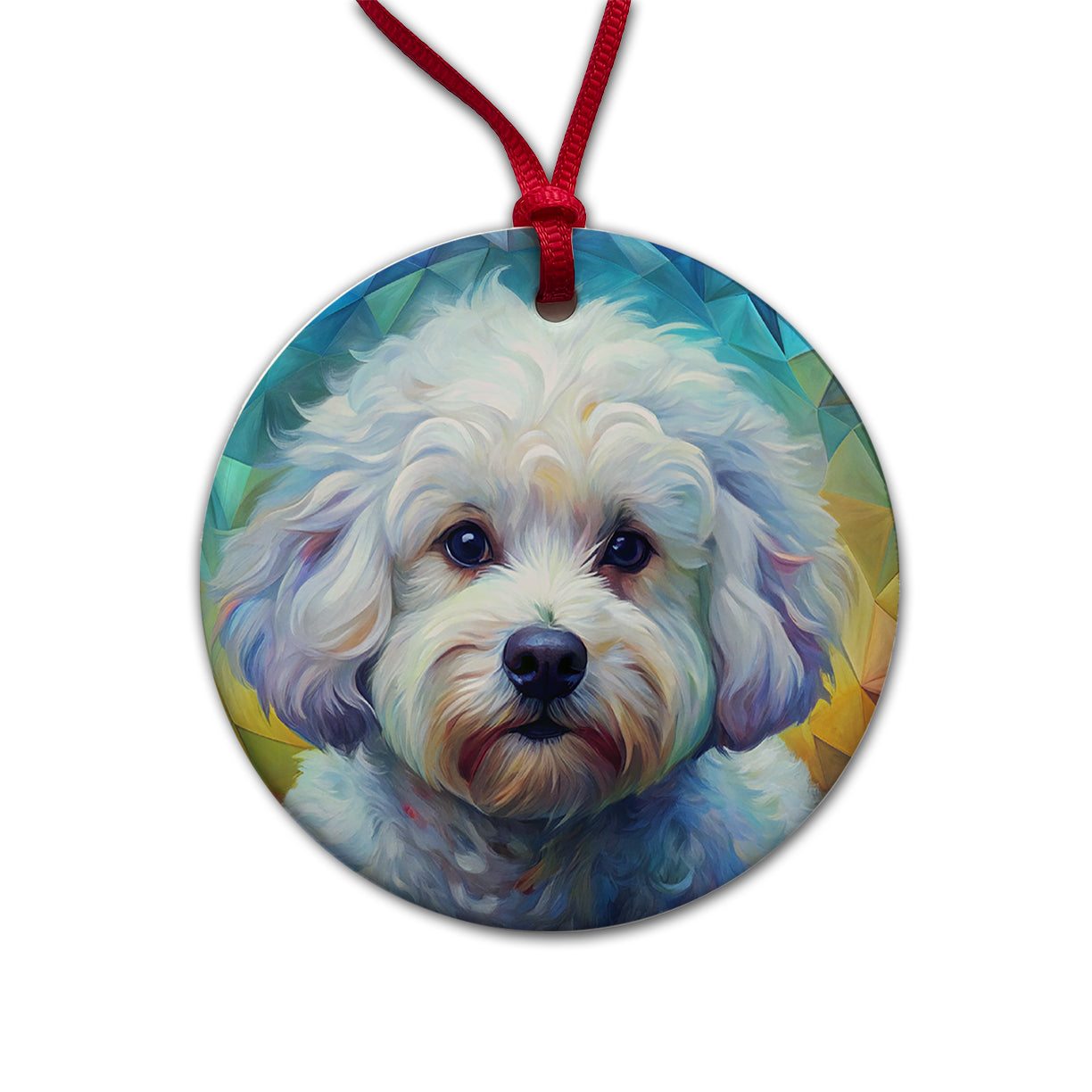 Bichon Frise Dog Abstract Art Round Ceramic Holiday Christmas Tree Ornament