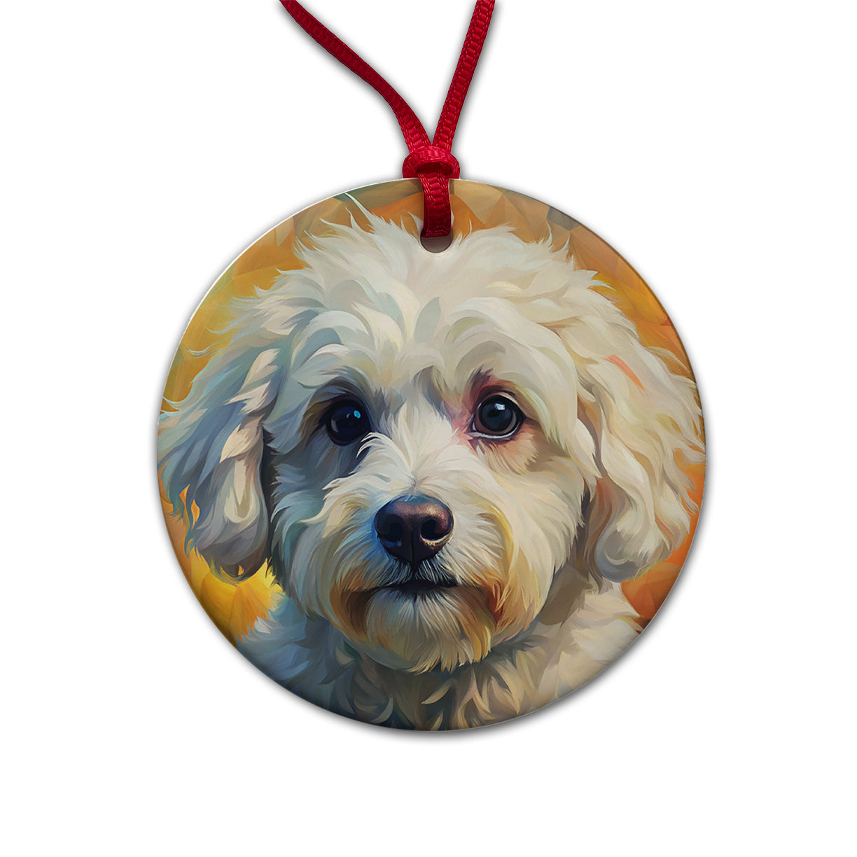 Bichon Frise Dog Expressionism Art Round Ceramic Holiday Christmas Tree Ornament