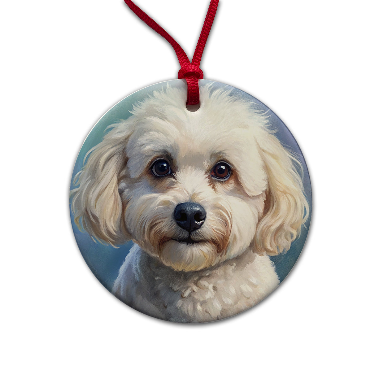 Bichon Frise Dog Illustration Round Ceramic Holiday Christmas Tree Ornament