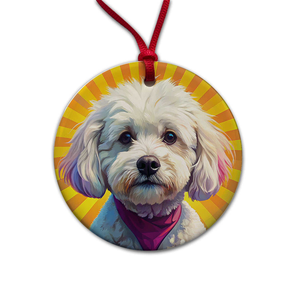 Bichon Frise Dog Pop Art Round Ceramic Holiday Christmas Tree Ornament