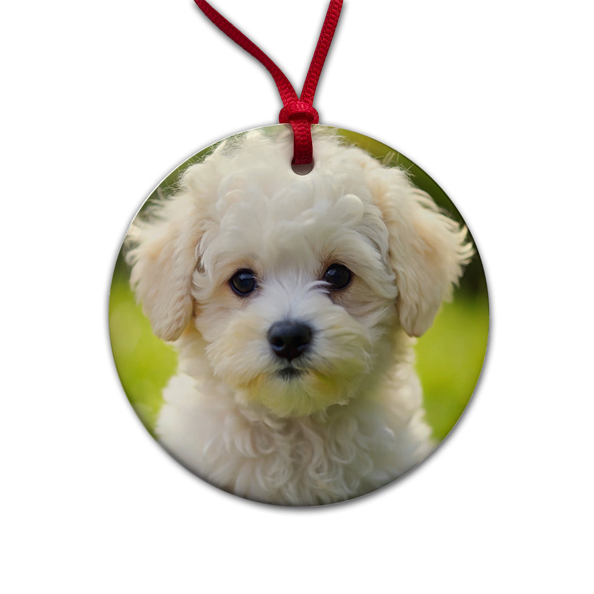 Bichon Frise Dog Puppy Photo Round Ceramic Holiday Christmas Tree Ornament
