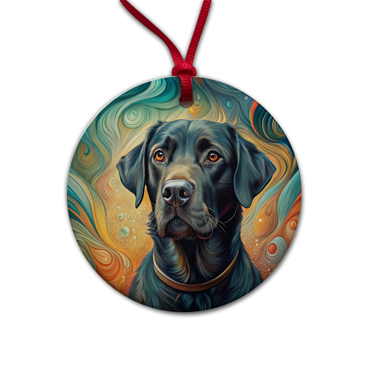 Black Labrador Retriever Dog Abstract Art Round Ceramic Holiday Christmas Tree Ornament