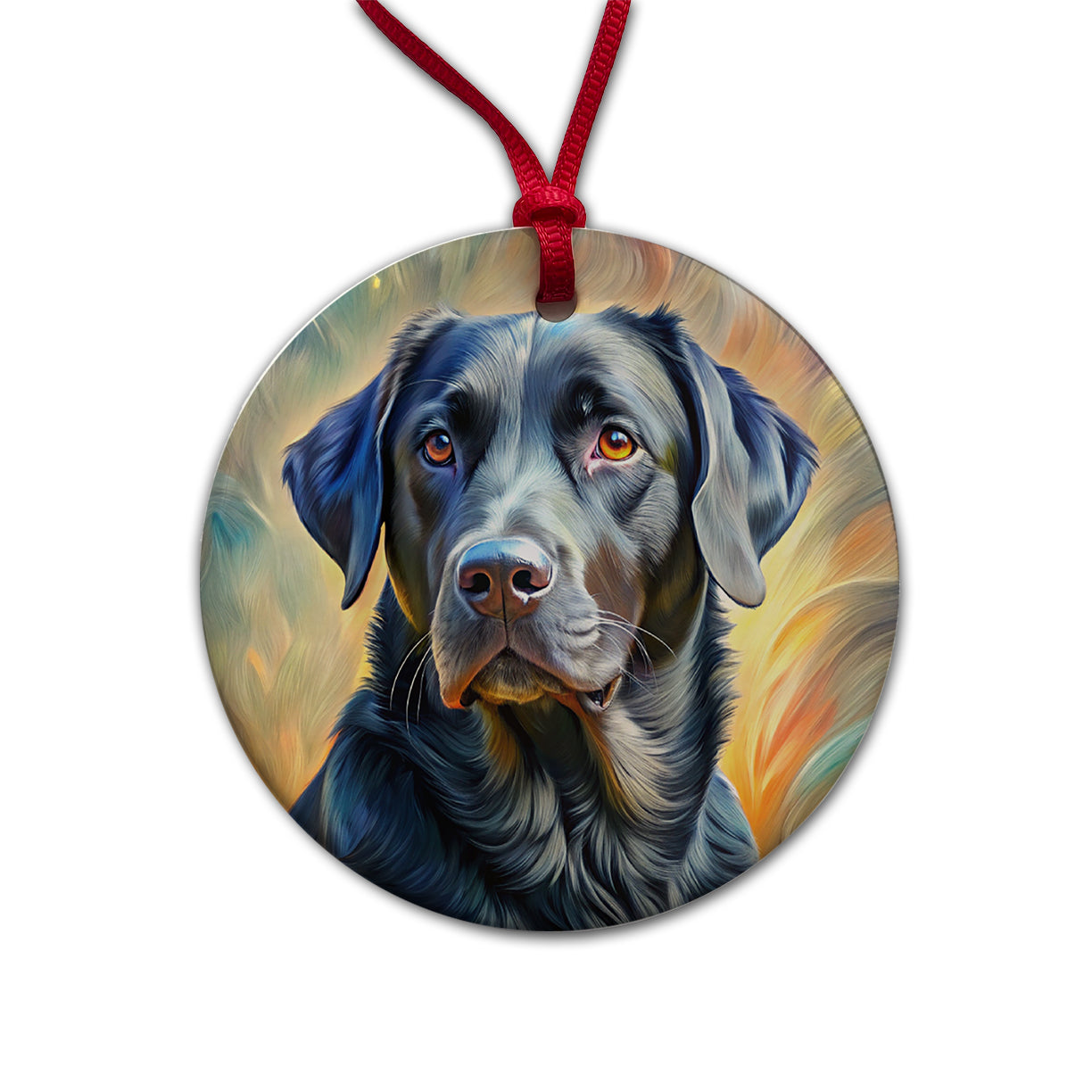 Black Labrador Retriever Dog Expressionism Art Round Ceramic Holiday Christmas Tree Ornament
