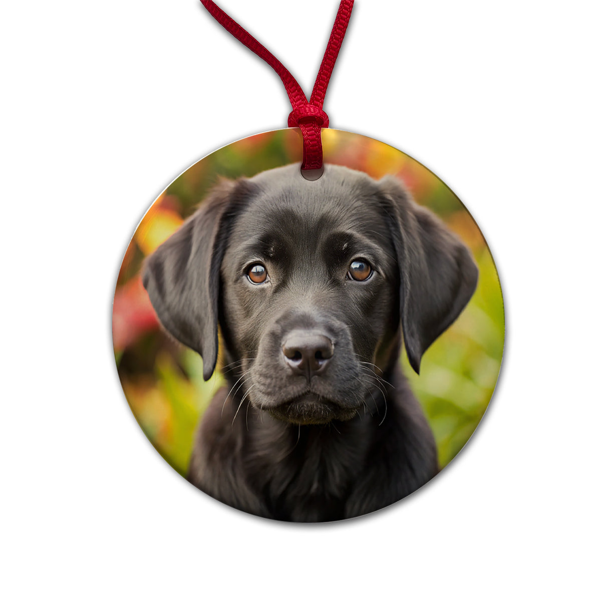 Black Labrador Retriever Dog Puppy Photo Round Ceramic Holiday Christmas Tree Ornament