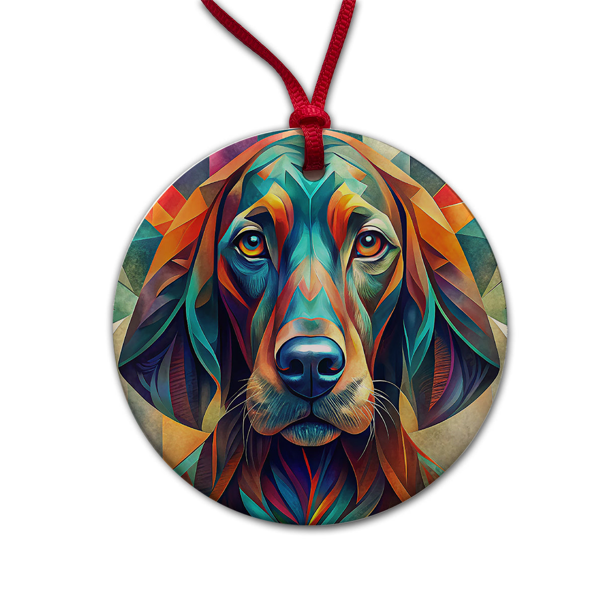 Bloodhound Dog Abstract Stylized Art Round Ceramic Holiday Christmas Tree Ornament