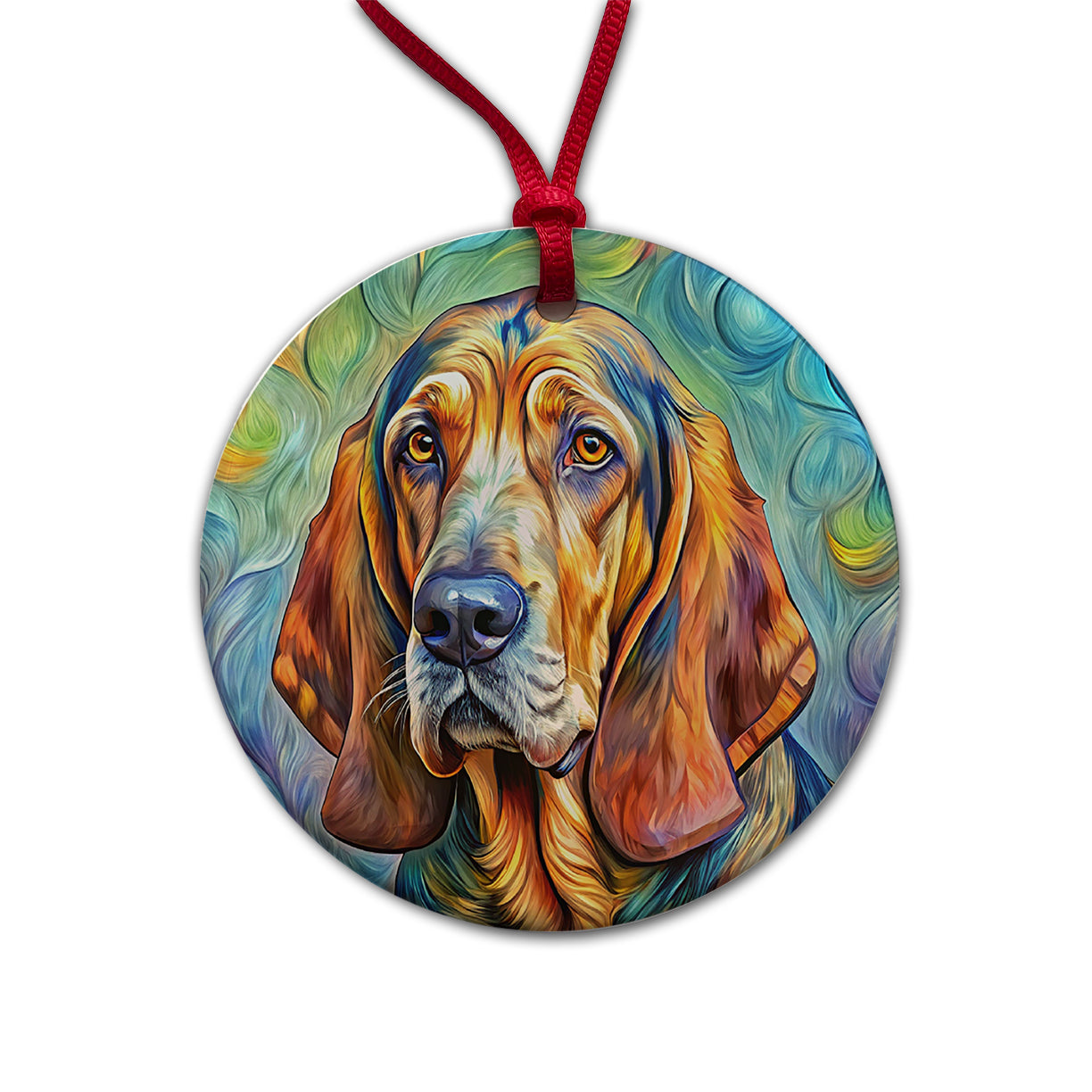 Bloodhound Dog Expressionism Art Round Ceramic Holiday Christmas Tree Ornament