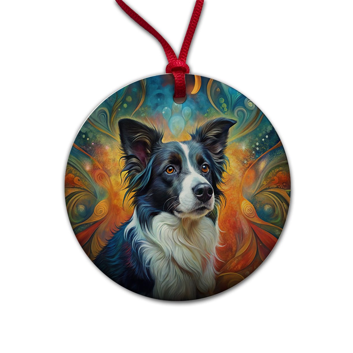 Border Collie Dog Abstract Art Round Ceramic Holiday Christmas Tree Ornament