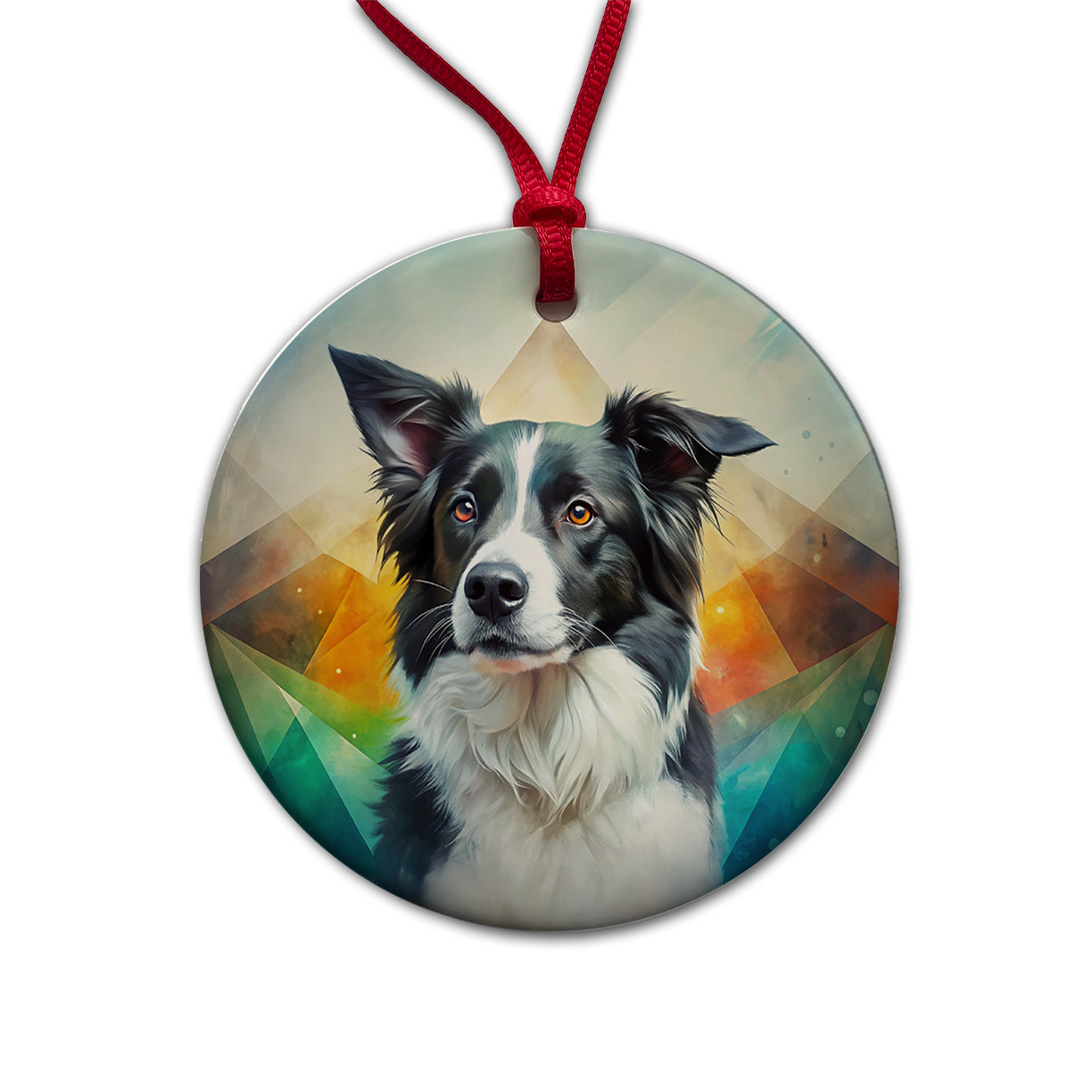 Border Collie Dog Contemporary Art Round Ceramic Holiday Christmas Tree Ornament