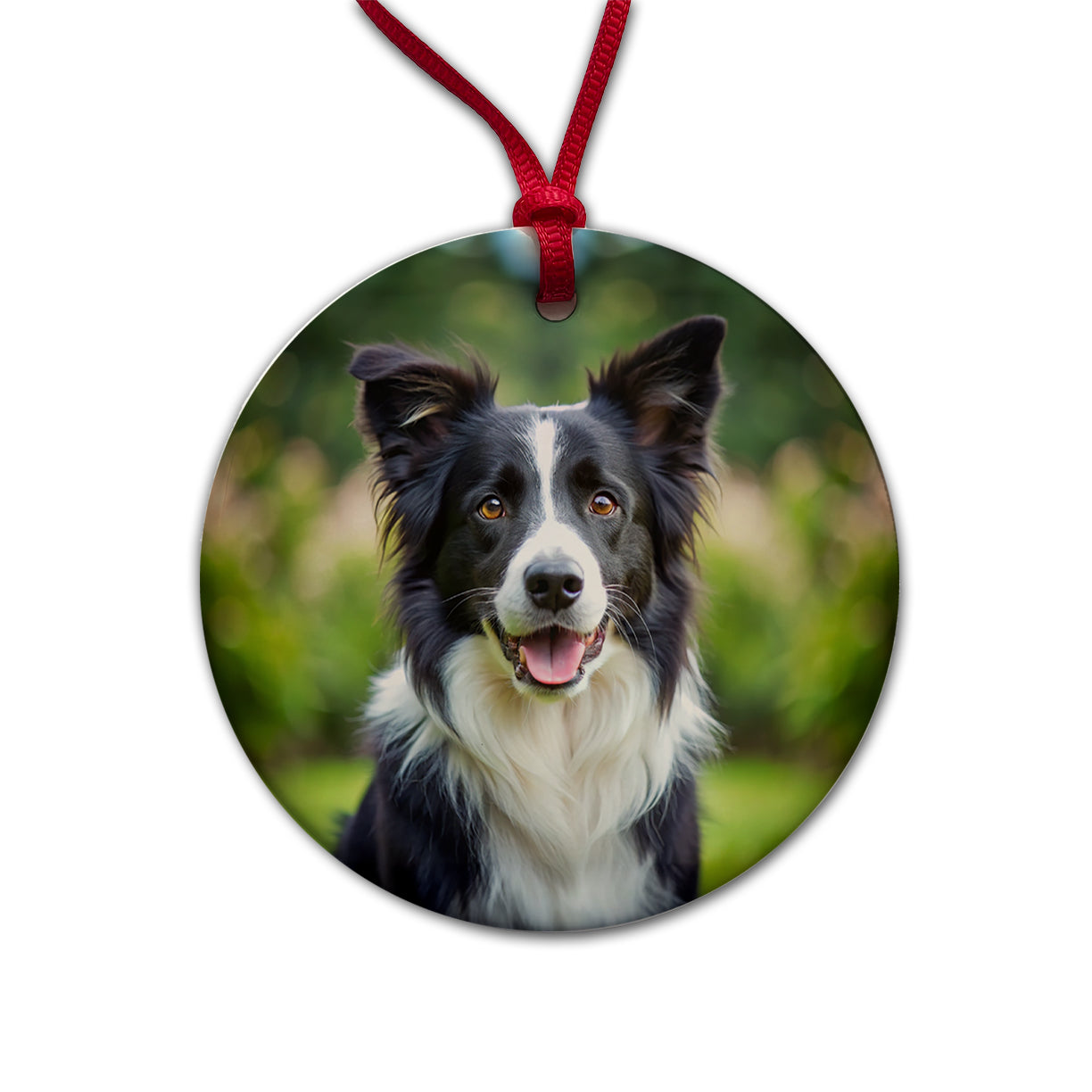 Border Collie Dog Photo Round Ceramic Holiday Christmas Tree Ornament