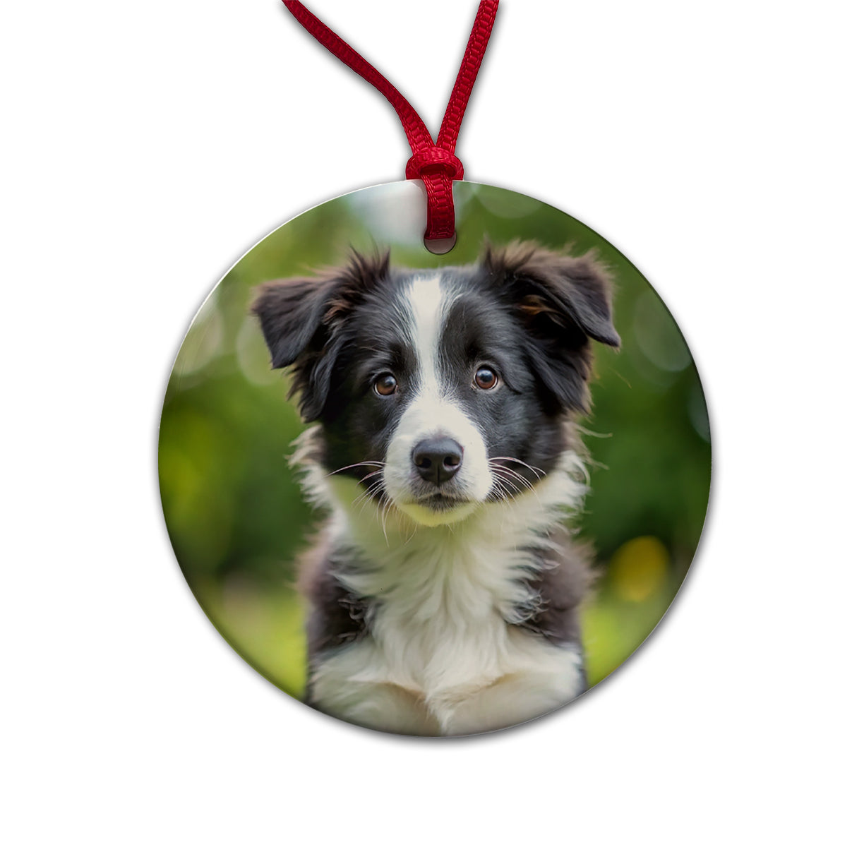 Border Collie Dog Puppy Photo Round Ceramic Holiday Christmas Tree Ornament