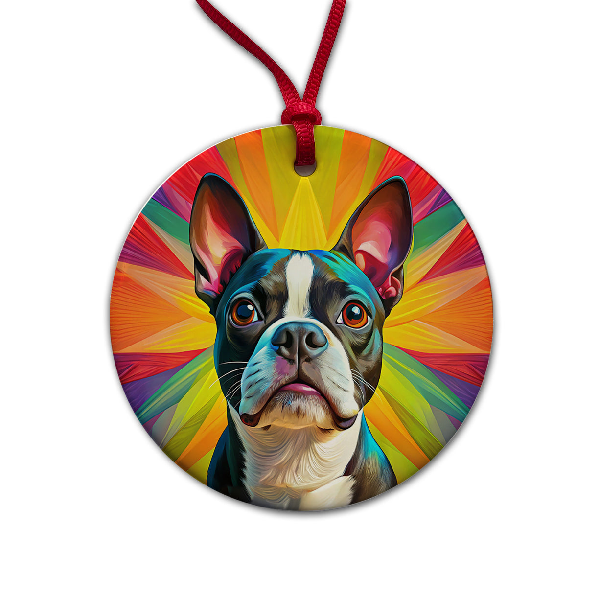 Boston Terrier Dog Pop Art Round Ceramic Holiday Christmas Tree Ornament