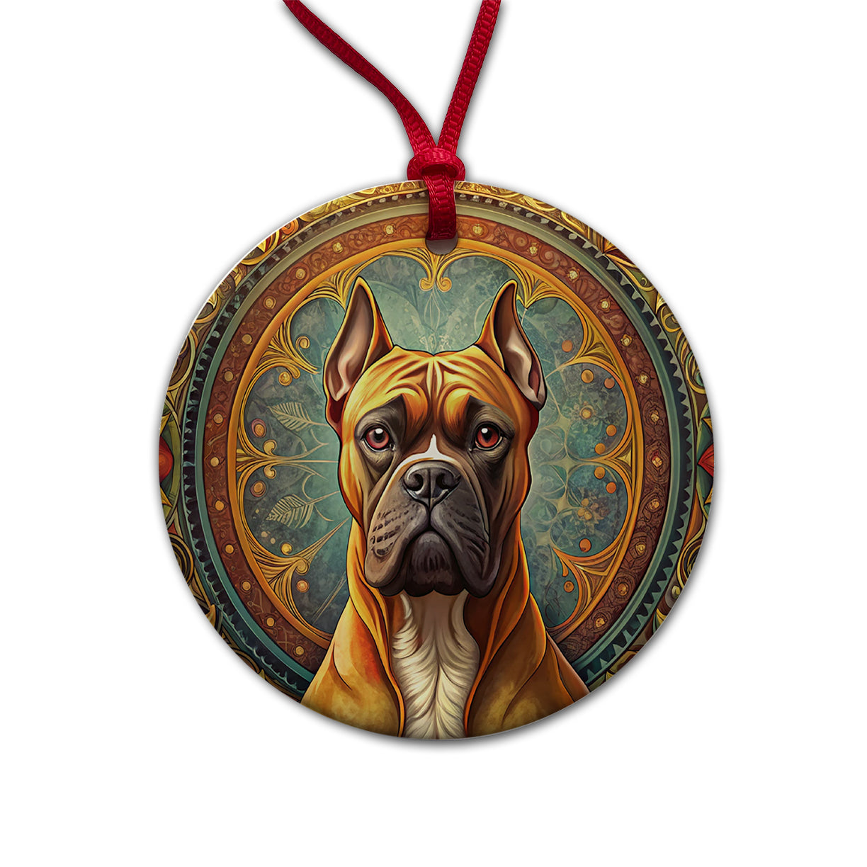 Boxer Dog Art Nouveau Round Ceramic Holiday Christmas Tree Ornament