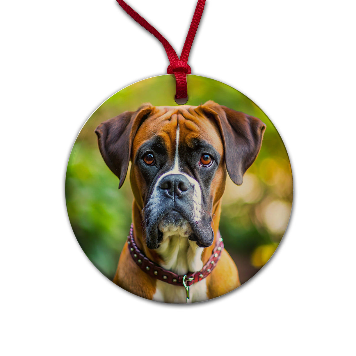 Boxer Dog Photo Round Ceramic Holiday Christmas Tree Ornament