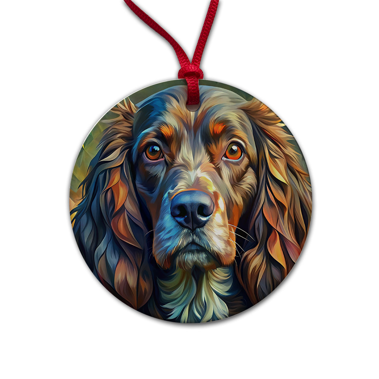 Boykin Spaniel Dog Abstract Stylized Art Round Ceramic Holiday Christmas Tree Ornament