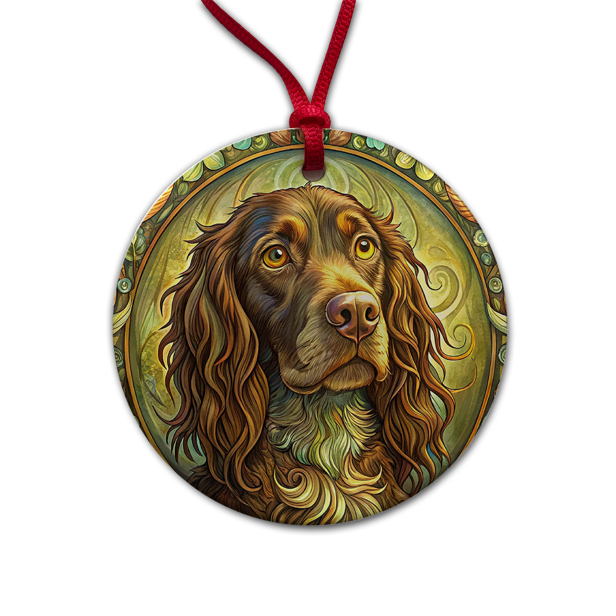 Boykin Spaniel Dog Art Nouveau Round Ceramic Holiday Christmas Tree Ornament