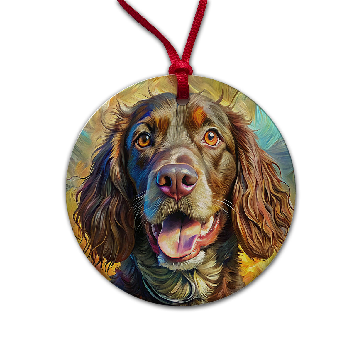Boykin Spaniel Dog Expressionism Art Round Ceramic Holiday Christmas Tree Ornament