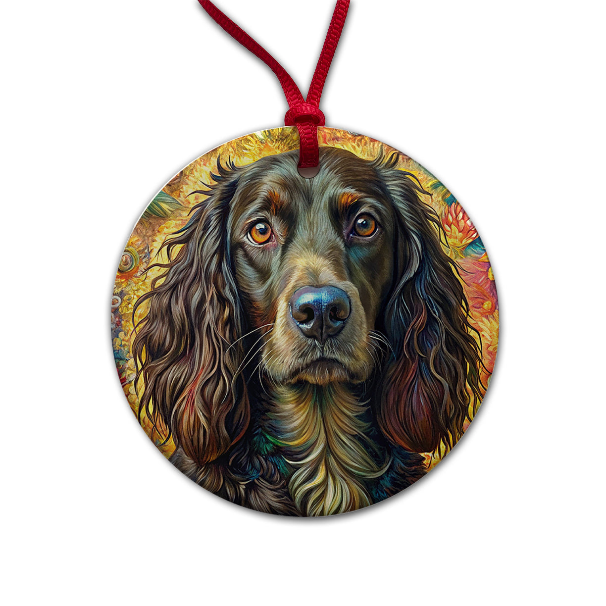 Boykin Spaniel Dog French Bohemian Art Round Ceramic Holiday Christmas Tree Ornament