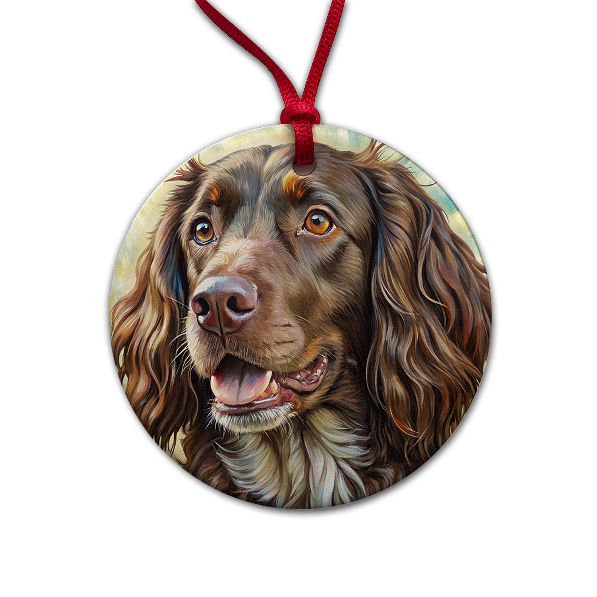 Boykin Spaniel Dog Illustration Round Ceramic Holiday Christmas Tree Ornament