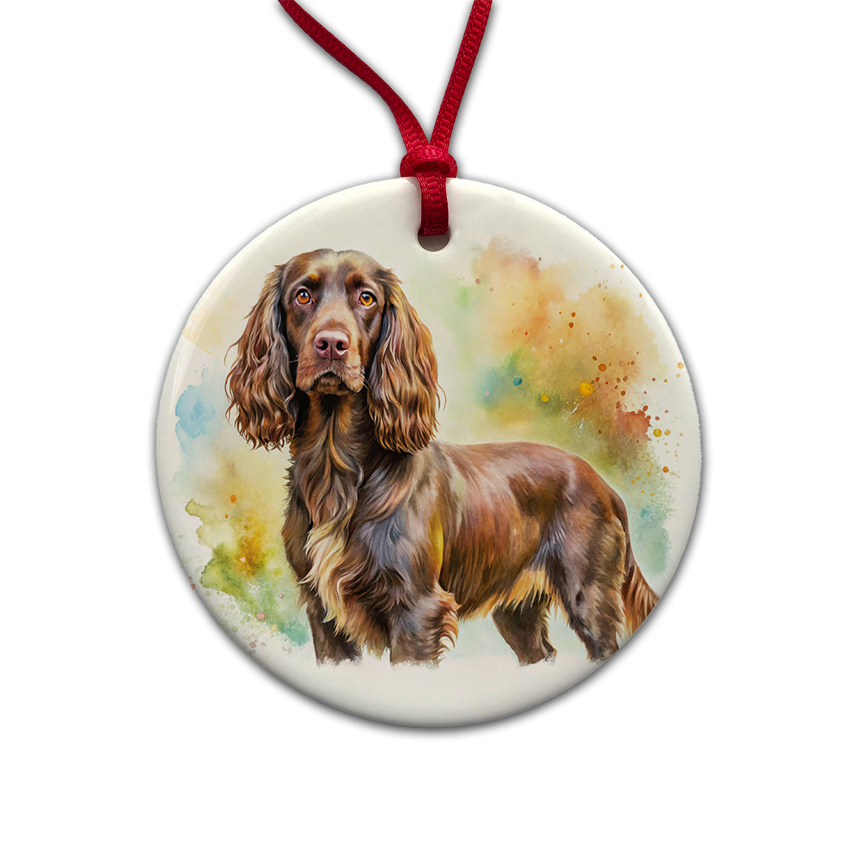 Boykin Spaniel Dog Watercolor Style Round Ceramic Holiday Christmas Tree Ornament